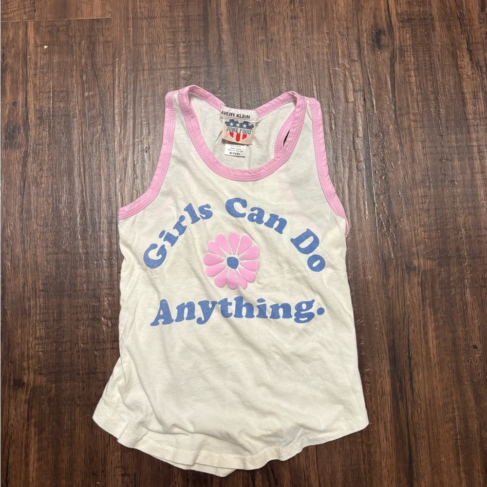 Junk Food Clothing White and Pink 'Girls Can Do Anything' Tank Top size S